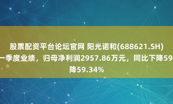 股票配资平台论坛官网 阳光诺和(688621.SH)发布一季度业绩，归母净利润2957.86万元，同比下降59.34%